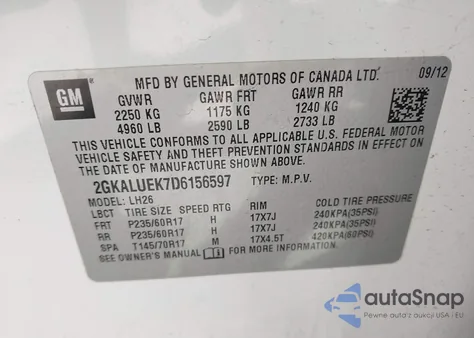 2013 GMC Terrain Slt-1 из США, поврежденный, VIN 2GKALUEK7D6156597